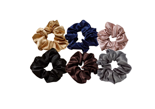 6 Colored Satin Hair Scrunchies